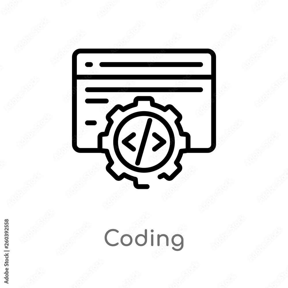 outline coding vector icon. isolated black simple line element illustration from digital economy concept. editable vector stroke coding icon on white background outline coding vector icon. isolated black simple line element illustration from digital economy concept. editable vector stroke coding icon on white background
