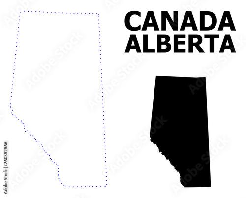 Vector Contour Dotted Map of Alberta Province with Name
