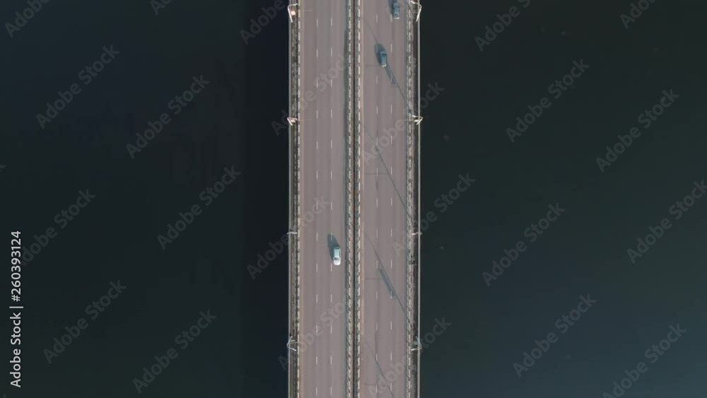 4k Aerial top down view of traffic of cars on the bridge in a populated city 4k Aerial top down view of traffic of cars on the bridge in a populated city