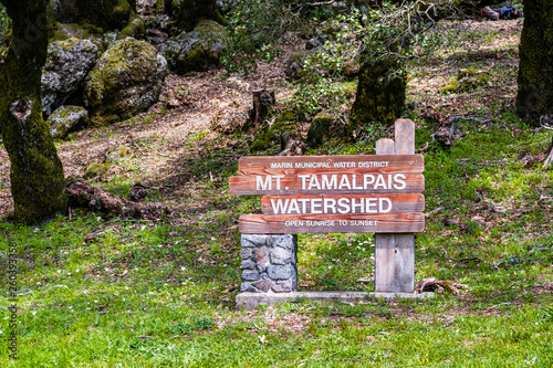 Mt Tamalpais Watershed sign, Marin county, north San Francisco bay area, California