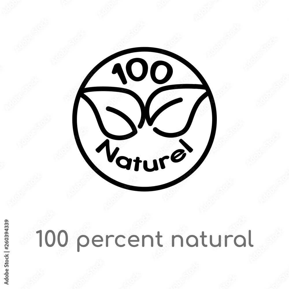 outline 100 percent natural vector icon. isolated black simple line element illustration from ecology concept. editable vector stroke 100 percent natural icon on white background outline 100 percent natural vector icon. isolated black simple line element illustration from ecology concept. editable vector stroke 100 percent natural icon on white background