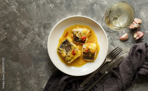bacalao al pil pil  salted cod in emulsified olive oil sauce  spanish cuisine  basque country