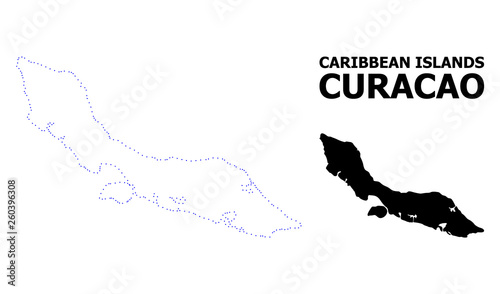 Vector Contour Dotted Map of Curacao Island with Name