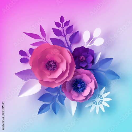 3d render, neon paper flowers, botanical background, boho design, holiday  concept, decorative floral wall Stock Photo by ©wacomka 256241970