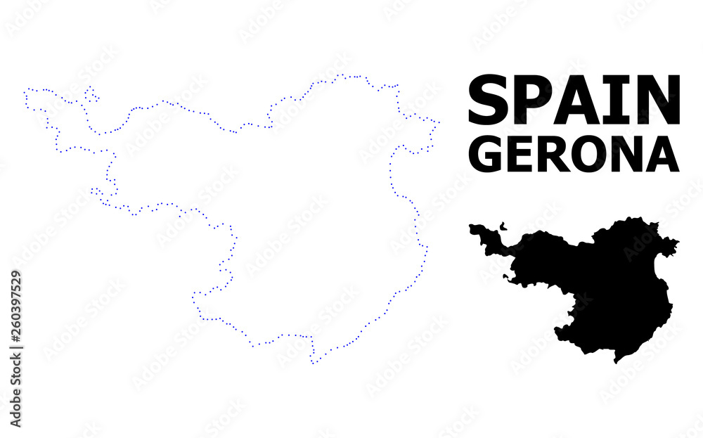 Vector Contour Dotted Map of Gerona Province with Name