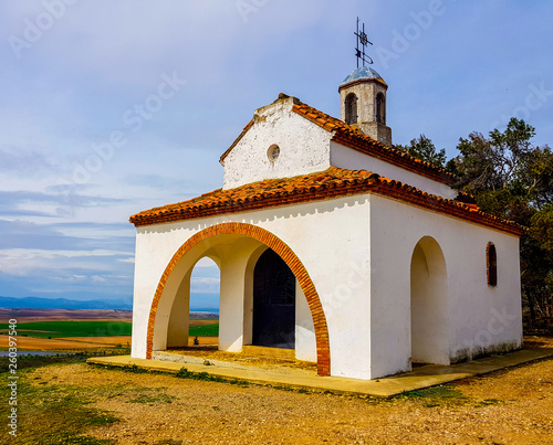 «Funes,Spain»; 1-03-2019: Gurugu hermitage in Funes, Navarra photo