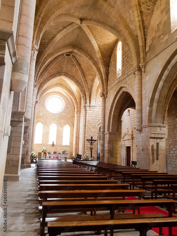 Interior view of the central nave of the Monastery Church of Iranzu