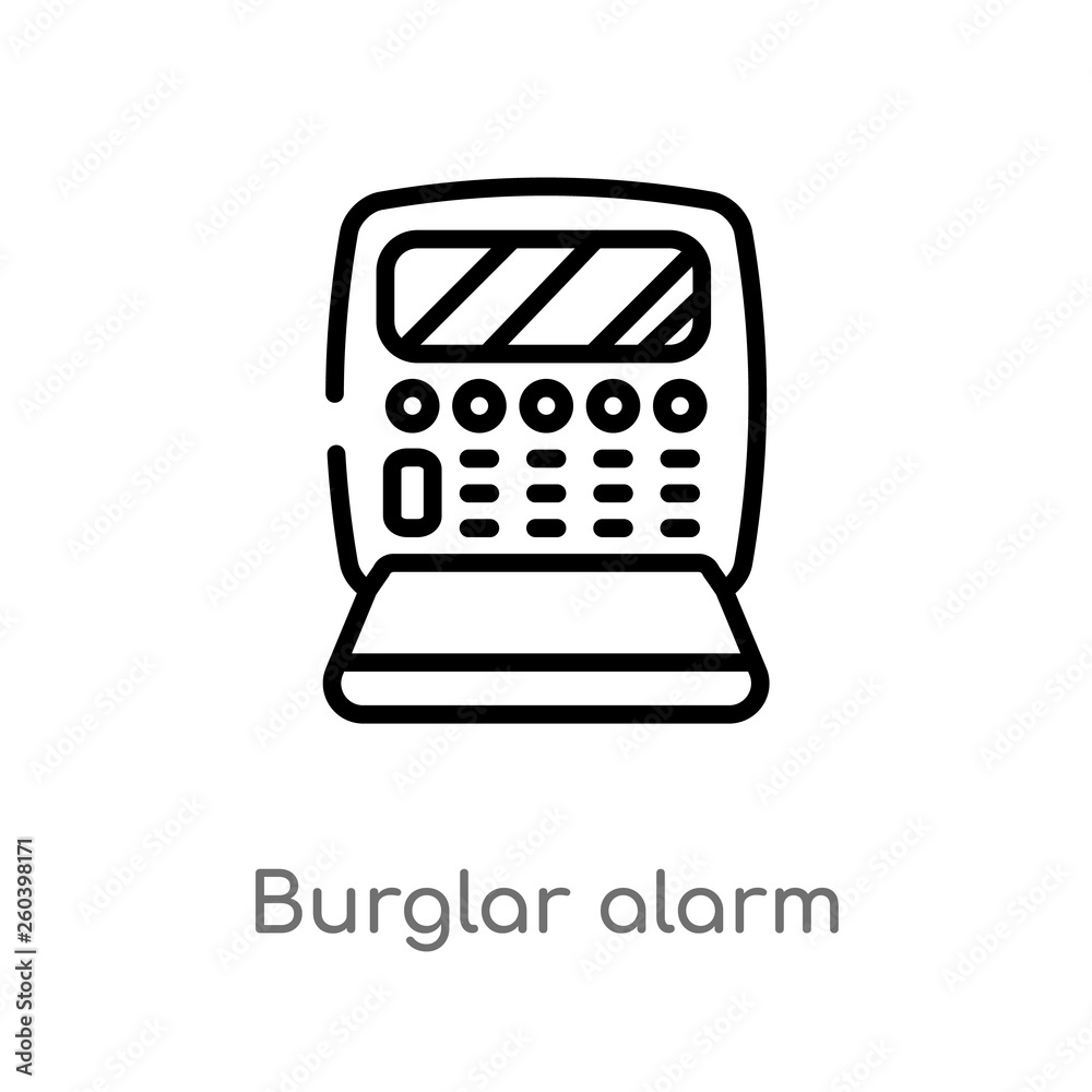 outline burglar alarm vector icon. isolated black simple line element illustration from