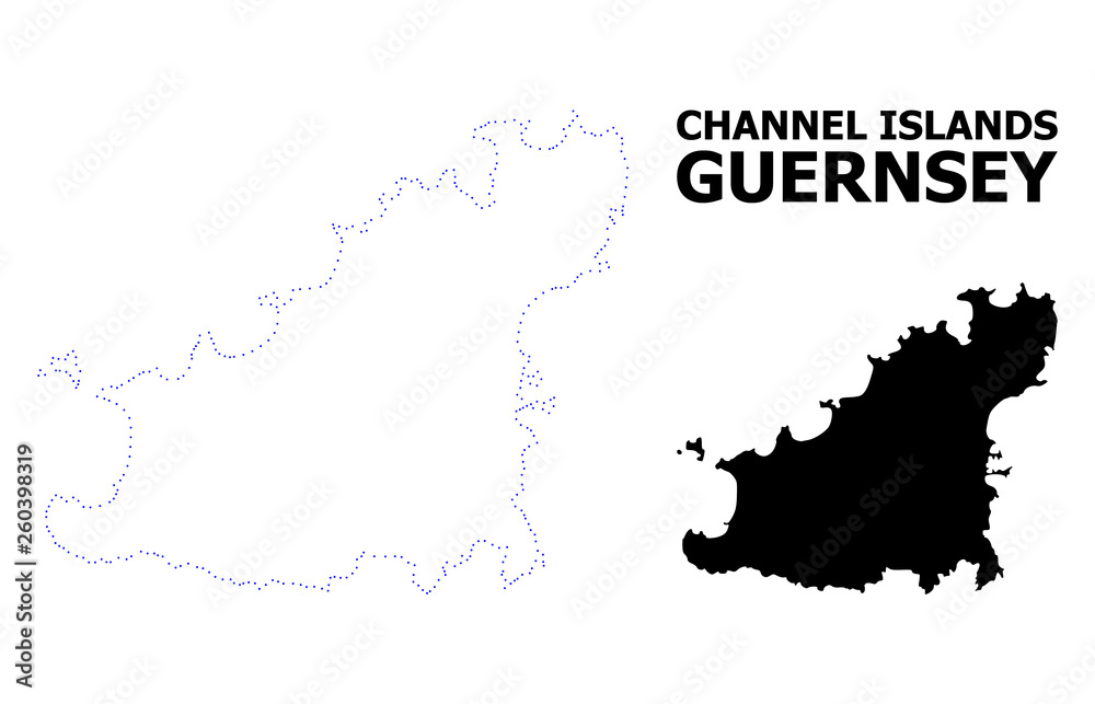Vector Contour Dotted Map of Guernsey Island with Name