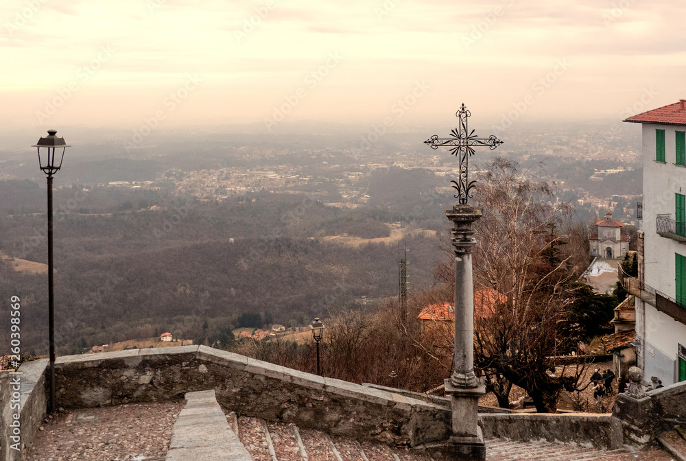 an amazing view of the sunrise from the top of the Sacred Mountain of Varese