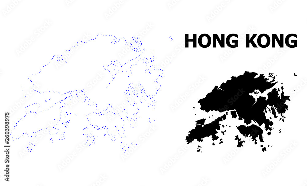 Fototapeta premium Vector Contour Dotted Map of Hong Kong with Caption