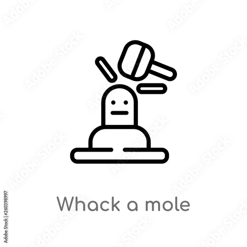 outline whack a mole vector icon. isolated black simple line element illustration from entertainment concept. editable vector stroke whack a mole icon on white background