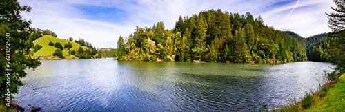 Alpine Lake on a sunny day, Marin county, north San Francisco bay area, California