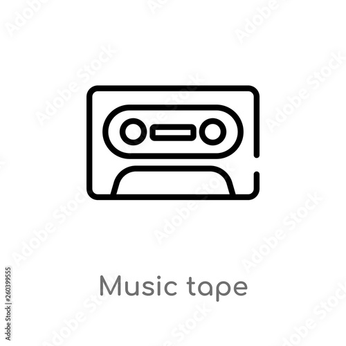 outline music tape vector icon. isolated black simple line element illustration from entertainment and arcade concept. editable vector stroke music tape icon on white background