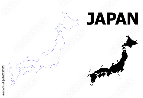 Vector Contour Dotted Map of Japan with Name