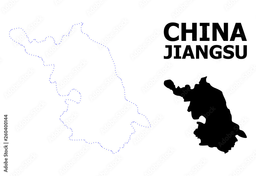 Vector Contour Dotted Map of Jiangsu Province with Name