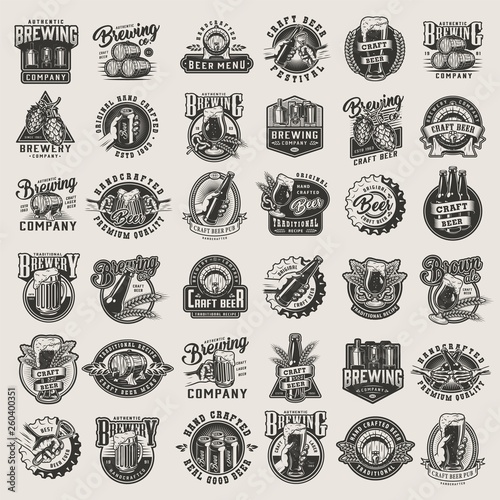 Vintage monochrome beer designs big set