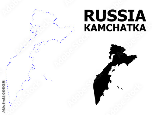 Vector Contour Dotted Map of Kamchatka Peninsula with Name