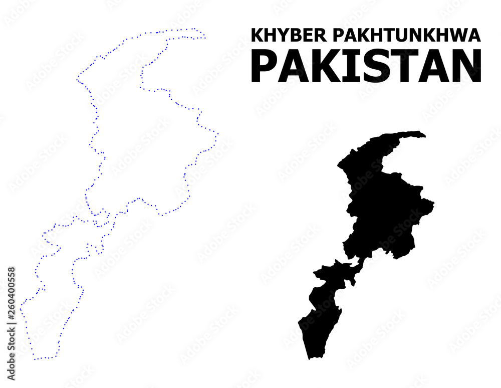 Vector Contour Dotted Map of Khyber Pakhtunkhwa Province with Caption