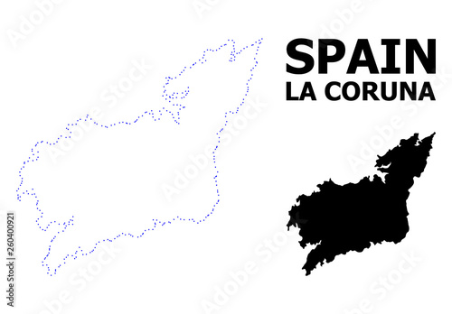 Vector Contour Dotted Map of La Coruna Province with Name