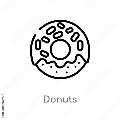 outline donuts vector icon. isolated black simple line element illustration from food concept. editable vector stroke donuts icon on white background
