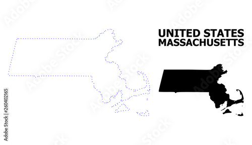 Vector Contour Dotted Map of Massachusetts State with Name