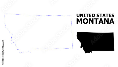 Vector Contour Dotted Map of Montana State with Name