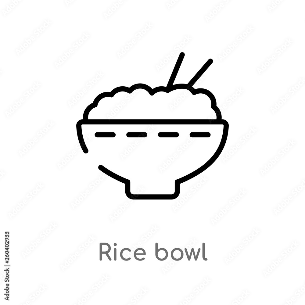 Obraz premium outline rice bowl vector icon. isolated black simple line element illustration from food concept. editable vector stroke rice bowl icon on white background