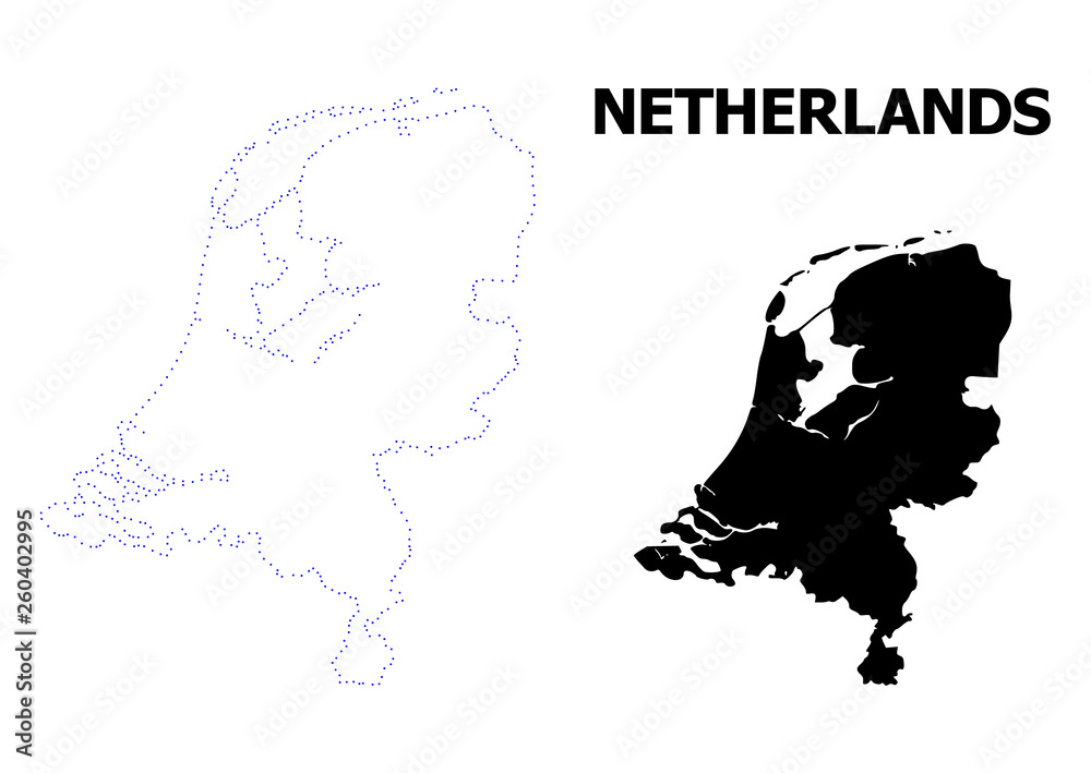 Vector Contour Dotted Map of Netherlands with Caption