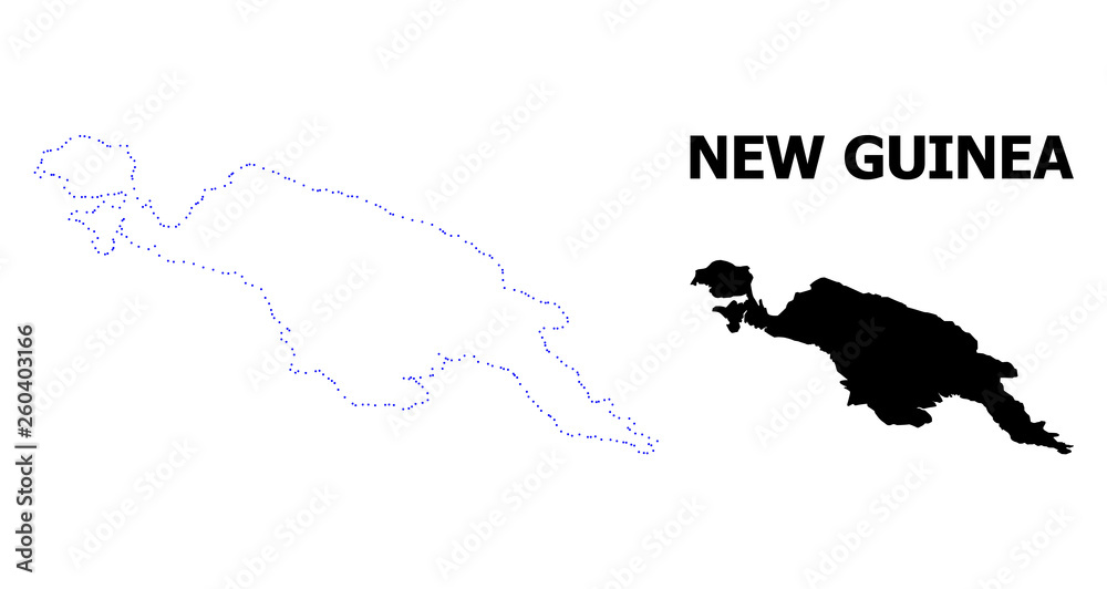 Vector Contour Dotted Map of New Guinea Island with Name