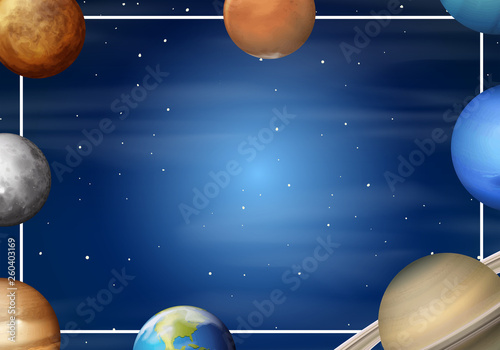 Fototapeta Naklejka Na Ścianę i Meble -  Solar system cartoon frame