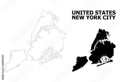 Vector Contour Dotted Map of New York City with Name