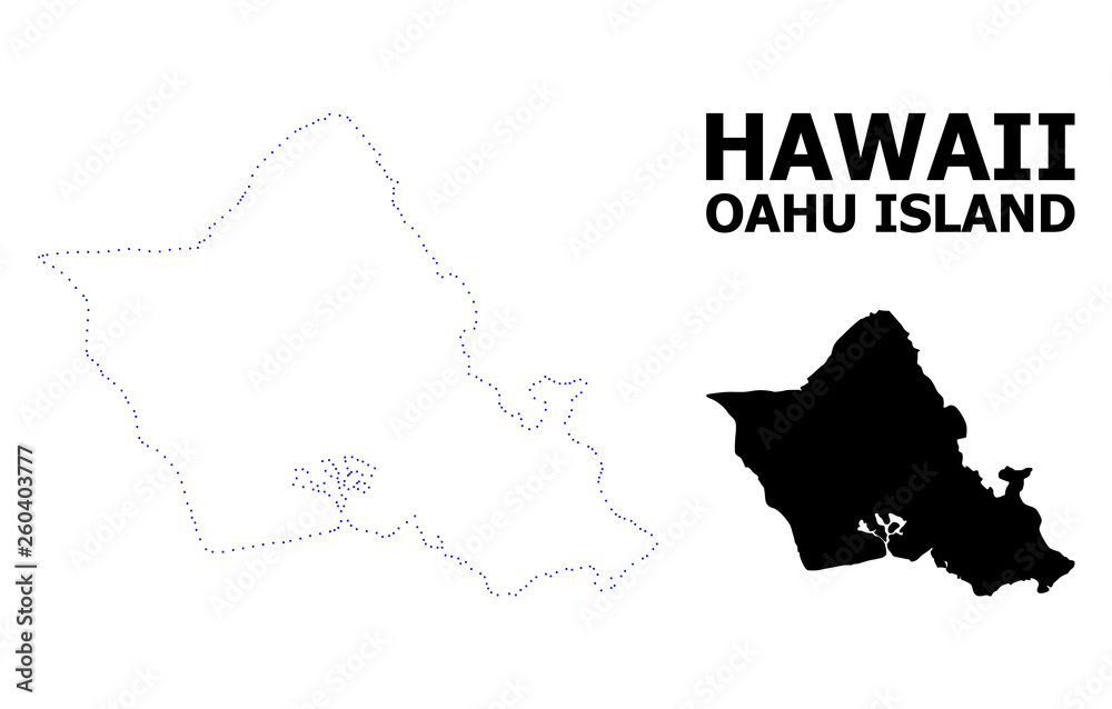 Vector Contour Dotted Map of Oahu Island with Caption