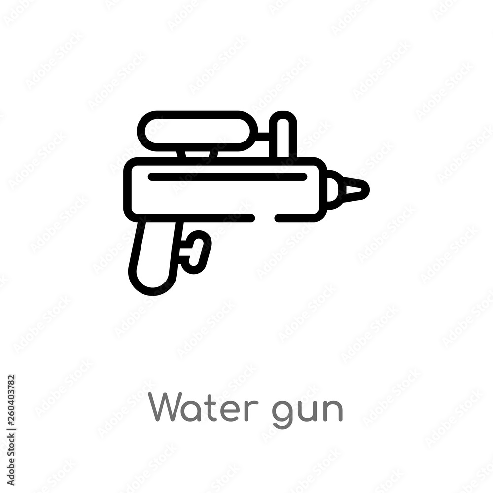 outline water gun vector icon. isolated black simple line element illustration from free time concept. editable vector stroke water gun icon on white background