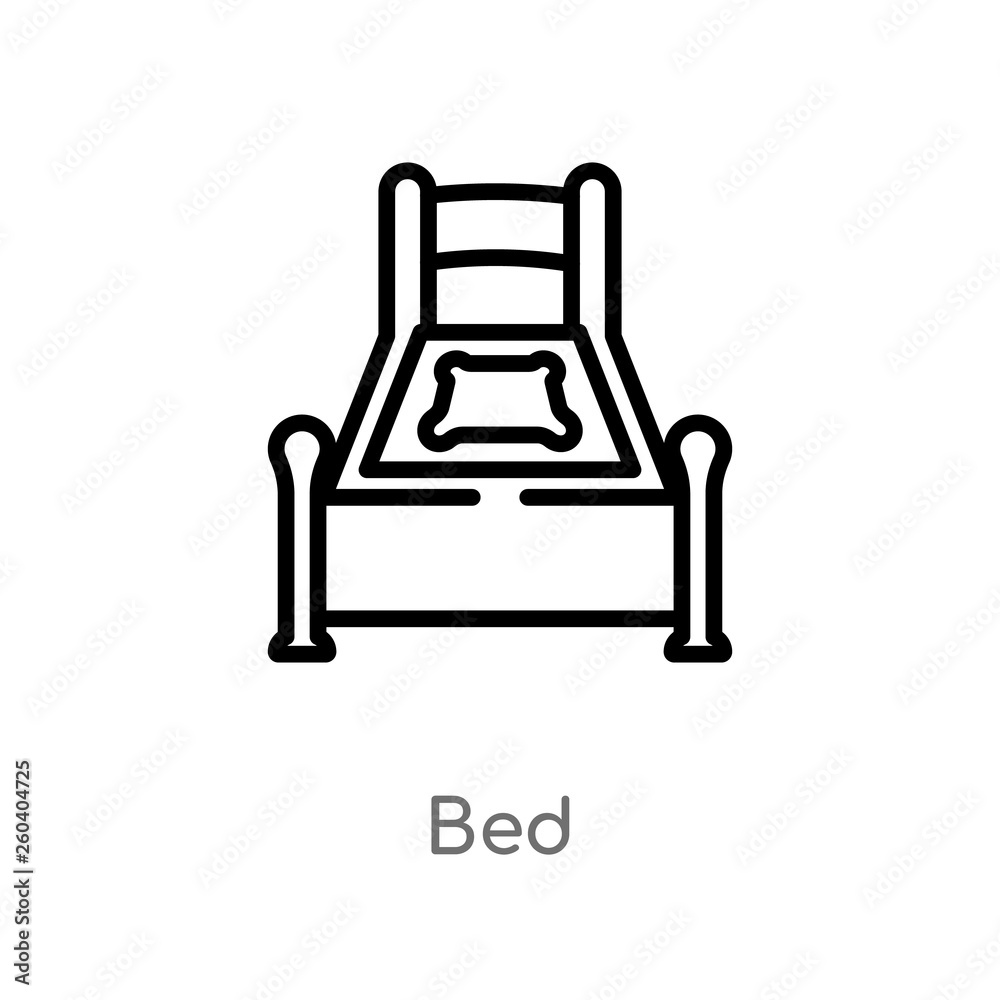 outline bed vector icon. isolated black simple line element illustration from furniture concept. editable vector stroke bed icon on white background outline bed vector icon. isolated black simple line element illustration from furniture concept. editable vector stroke bed icon on white background