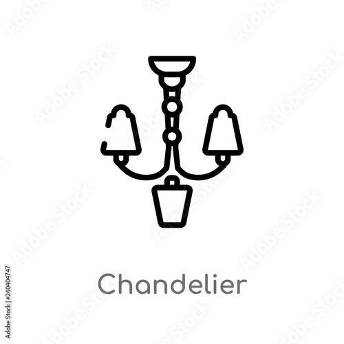 outline chandelier vector icon. isolated black simple line element illustration from furniture concept. editable vector stroke chandelier icon on white background