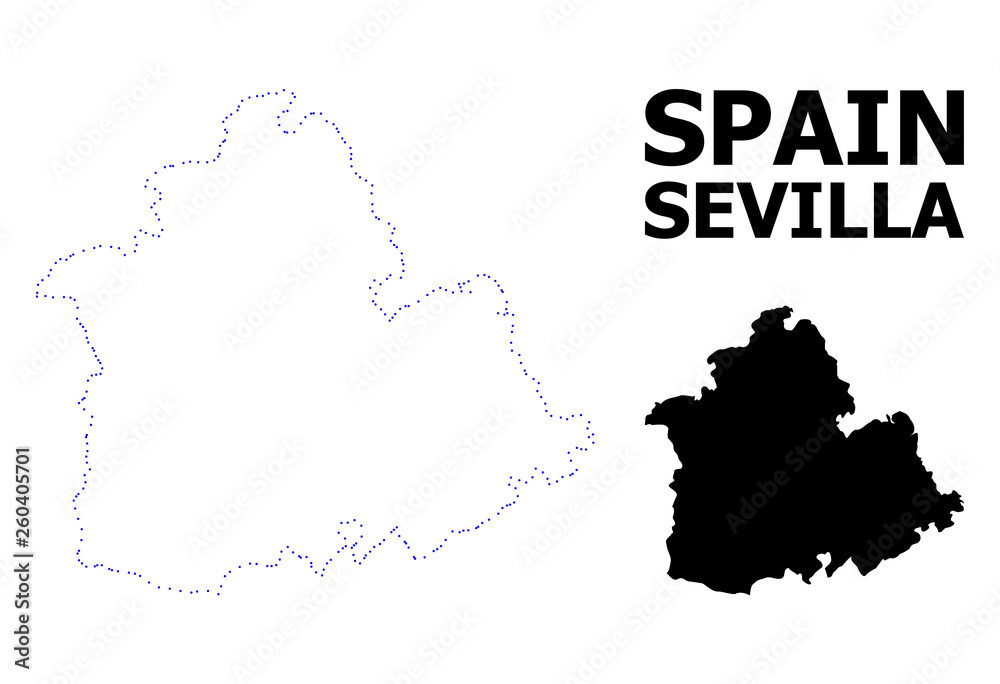 Vector Contour Dotted Map of Sevilla Province with Caption