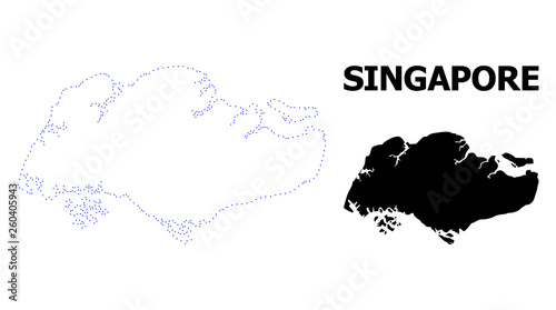 Vector Contour Dotted Map of Singapore with Name