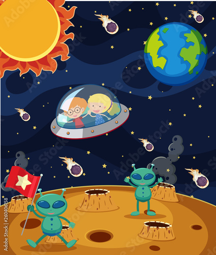 Fototapeta Naklejka Na Ścianę i Meble -  Children travel in space