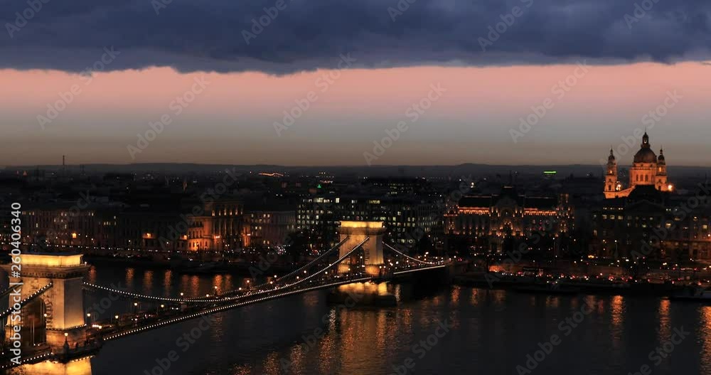A view of Chain Bridge on Danube in Budapest by night