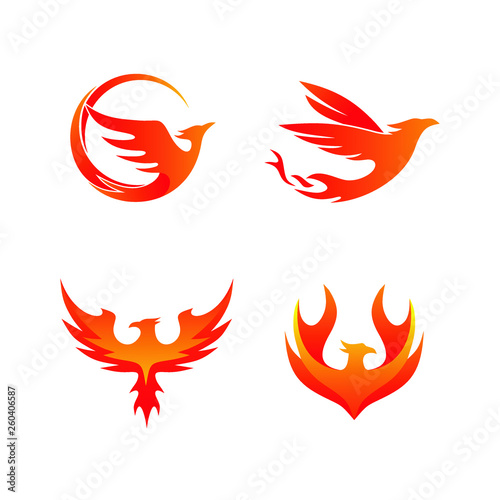 Phoenix Fire Set Collection Logo Vector