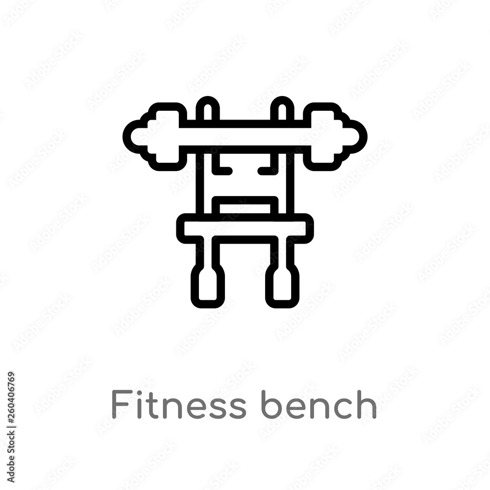 outline fitness bench vector icon. isolated black simple line element illustration from gym equipment concept. editable vector stroke fitness bench icon on white background outline fitness bench vector icon. isolated black simple line element illustration from gym equipment concept. editable vector stroke fitness bench icon on white background