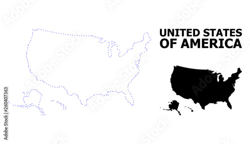 Vector Contour Dotted Map of USA Territories with Name