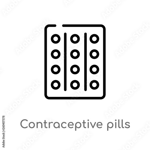 outline contraceptive pills vector icon. isolated black simple line element illustration from health and medical concept. editable vector stroke contraceptive pills icon on white background