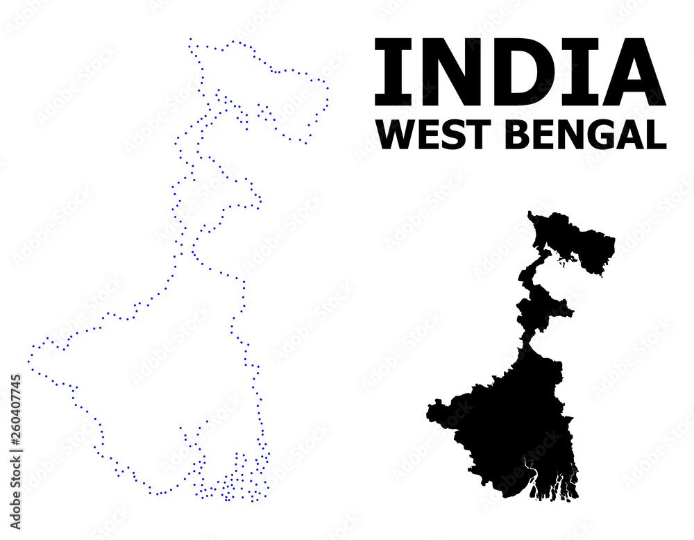 Vector Contour Dotted Map of West Bengal State with Name