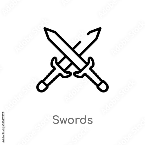 outline swords vector icon. isolated black simple line element illustration from history concept. editable vector stroke swords icon on white background