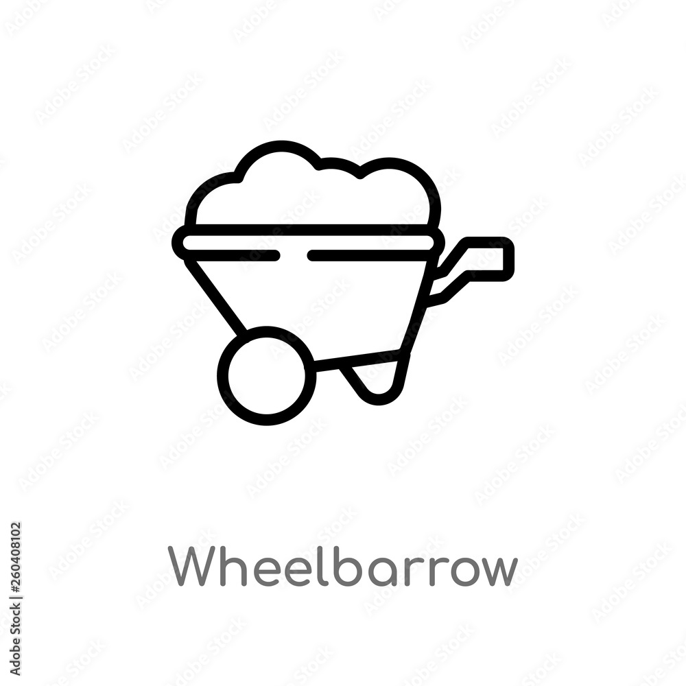 outline wheelbarrow vector icon. isolated black simple line element illustration from history concept. editable vector stroke wheelbarrow icon on white background outline wheelbarrow vector icon. isolated black simple line element illustration from history concept. editable vector stroke wheelbarrow icon on white background