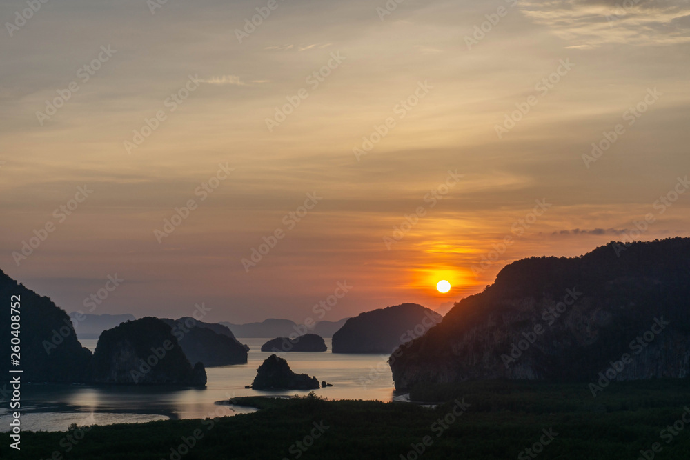 Sun rise bay Phangnga Samed Nang Chee Near Phuket Thailand