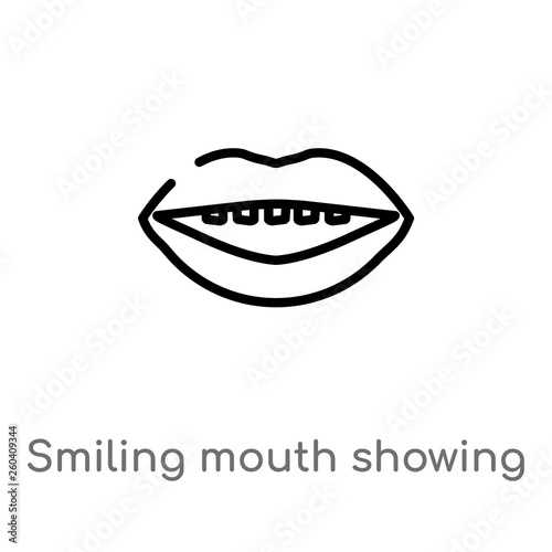 outline smiling mouth showing teeth vector icon. isolated black simple line element illustration from human body parts concept. editable vector stroke smiling mouth showing teeth icon on white