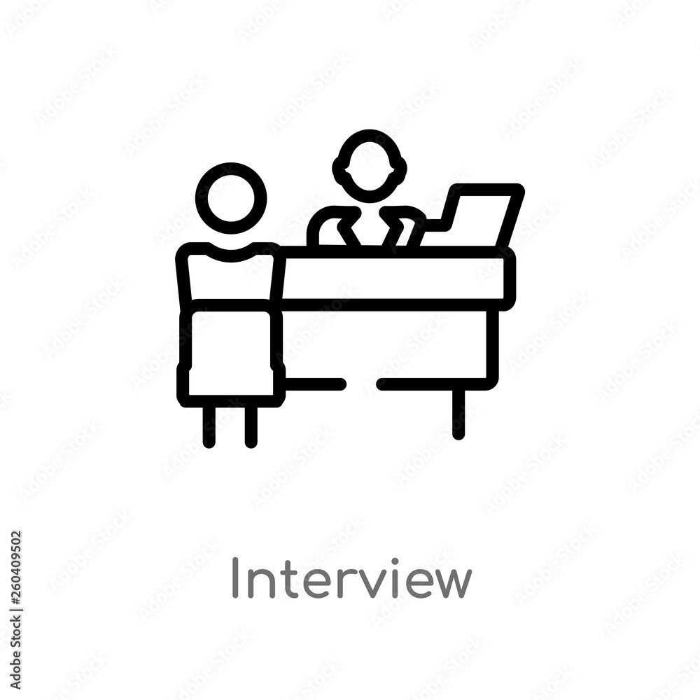 outline interview vector icon. isolated black simple line element illustration from human resources concept. editable vector stroke interview icon on white background outline interview vector icon. isolated black simple line element illustration from human resources concept. editable vector stroke interview icon on white background